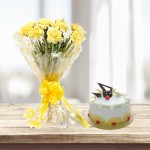 10 Yellow Carnations & Cake Combo