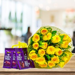 Yellow Roses With Cadbury Dairy Milk