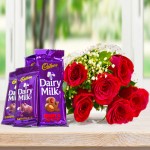 6 Red Roses With Assorted Dairy Milk