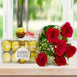 6 Red Roses With Ferrero Rocher