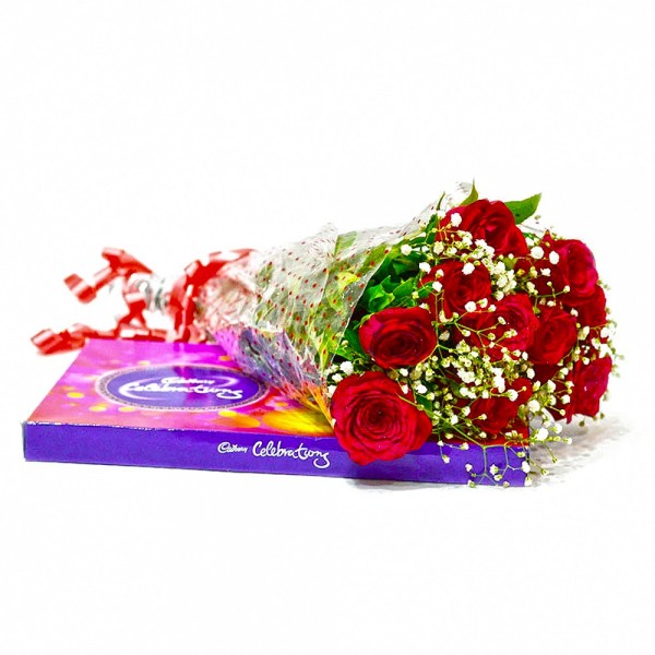 10 Red Roses With Cadbury Celebration
