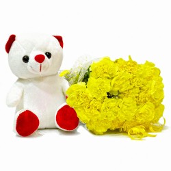 15 Yellow Carnations With Teddy