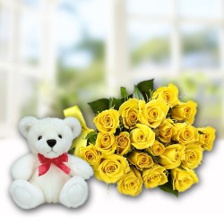 20 Yellow Roses With Teddy Bear