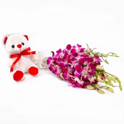 10 Purple Orchids With Teddy