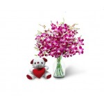 10 Orchids In A Glass Vase  With Small Teddy