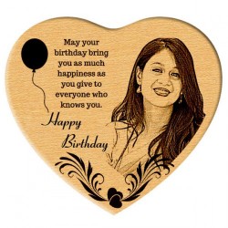 Happy Birthday Gift - Heart Shaped Wooden Engraved Photo